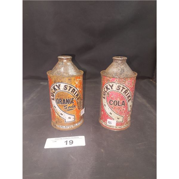 Pair of antique Lucky Strike Cola screw top cans