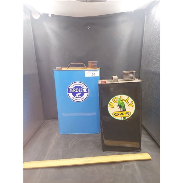 Pair of custom painted vintage tins, Zerolene/Poly Gas