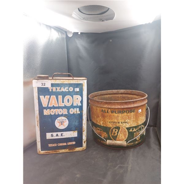 Pair of vintage cans, Texaco Valor & B/A