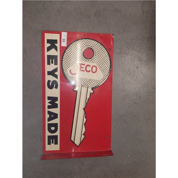 Gorgeous Porcelain Flange sign, Jeco Keys Made 24"x14"
