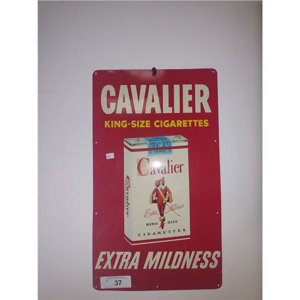 Nice vintage Cavalier Cigarettes tin tacker, 19"x11"