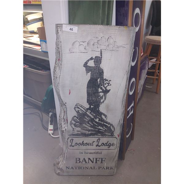 Custom painted sign Lookout Lodge live edge wood 39"x18"