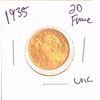 Image 1 : 1935 Swiss 20 Franc Gold Coin-Uncirculated