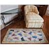 Image 1 : Yellow Plaid Leisure Chair, Butterfly Rug, & Table