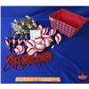 Image 1 : NEW STOCK: "Red/White/Candy Cane Theme" Combo Lot: Plaid Basket; Ornament Bulbs (15); Greenery; Red 