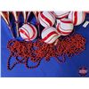 Image 2 : NEW STOCK: "Red/White/Candy Cane Theme" Combo Lot: Plaid Basket; Ornament Bulbs (15); Greenery; Red 