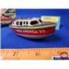 Image 2 : Tin Toy MISS AMERICA '55 PUTT-PUTT CABIN CRUISER (LINEMAR Best by Far) w/Orig Box (Box Measures: 2"H