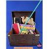 Image 1 : Small Wood Toy Trunk/Chest w/Contents! (Incl. Tonka Truck; Toy Camel; Chinese Checkers; 3 Musketeers