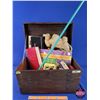 Image 1 : Small Wood Toy Trunk/Chest w/Contents! (Incl. Tonka Truck; Toy Camel; Chinese Checkers; 3 Musketeers