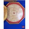 Image 3 : WOODEN GAME BOARDS (3) Crokinole (2) & Multi-Game Checker Board (27"H x 28"W) (SEE PICS!)