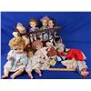 Image 1 : Doll Collection with Wooden Rocking Crib (9 Dolls / Blankets / Clothes) (Crib Measures: 14-1/2"H x 2