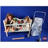 Image 1 : Combo: Dolls (5), Toy Crib & Toy Stroller (Crib Measures: 19"H x 25-1/2"W x 12-3/4"D) (SEE PICS!)