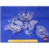 Image 1 : Collector Combo ~ Clear Glassware Group (13pcs) : Punch Bowl; Sugar; Creamers; Plates; Pickle Dish; 