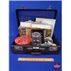 Image 1 : Ladies Suitcase Lot : Framed Pics (2); Sewing Accessories; Pin Cushion; Jar; etc (Suitcase Measures: