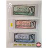 Image 1 : Canada Bills 1954 (3) : $5 : Beattie/Rasminsky #ZC0293568 $2 : Bouey/Rasminsky #BG0956462 $1 : Beatt