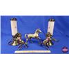 Image 1 : Combo: Brass Horses (3) & Vintage Bedside Pillar Lamps (Lamps need cords / repair - one has crack) (