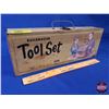 Image 1 : Vintage Kids Tool Set Box with 3 Tools : "Buildmaster Tool Set" "From the Treasure Chest of PAX" (2-