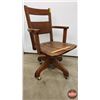 Image 1 : Oak Office Chair (Note: Cracked seat & missing one castor) (36"H) (SEE PICS!)