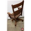 Image 3 : Oak Office Chair (Note: Cracked seat & missing one castor) (36"H) (SEE PICS!)