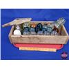 Image 1 : Glass Insulator Collection in Wood Box Tray (19 Insulators) (Box Measures: 3-1/2"H x 19-1/2"W x 9"D)