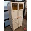 Image 3 : Vintage Kitchen Cupboard with Slide Out Enamel Top Work Surface - Glass in Top of Cupboard Doors - P