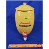 Image 1 : Vintage Yellow Ceramic Crock "Limonade" "LEMONADE" Crock Spigot / Tap Dispenser (c. 1960's) (13"H) (