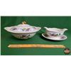 Image 1 : RIDGWAYS "Lynton" ENGLAND : Service Pcs ~ Veg Bowl with Lid (10"W) ~ Gravy Boat with Attached Base (