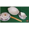 Image 3 : RIDGWAYS "Lynton" ENGLAND : Service Pcs ~ Veg Bowl with Lid (10"W) ~ Gravy Boat with Attached Base (