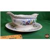 Image 4 : RIDGWAYS "Lynton" ENGLAND : Service Pcs ~ Veg Bowl with Lid (10"W) ~ Gravy Boat with Attached Base (