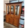 Image 1 : OAK China Cabinet "Royal Mission" Lighted : Bevelled Glass Doors (2 Glass Interior Shelves w/Plate G