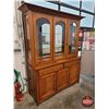 Image 2 : OAK China Cabinet "Royal Mission" Lighted : Bevelled Glass Doors (2 Glass Interior Shelves w/Plate G