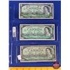 Image 1 : Canada $1 Bills 1967 (3) : ~ Beattie/Rasminsky : Centennial No S/N# ~ Beattie/Rasminsky : #SO7746020