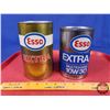 Image 4 : "ESSO" Tins (2) : (BOTH FULL) - EXTRA (6-1/2"H x 4" Dia) - MULTIGRADE 10W30 (5-3/4" x 4"Dia)  (SEE P