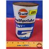 Image 1 : "GULF UNI-G" Gulfpride Tin (FULL) (SAE10W) (6-1/2" x 4"Dia) (SEE PICS!)