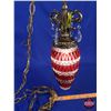 Image 1 : Swag Lamp : Retro Cranberry & Clear Glass (12' Chain/Cord) (Lamp 18"H) (SEE PICS!)