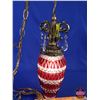 Image 2 : Swag Lamp : Retro Cranberry & Clear Glass (12' Chain/Cord) (Lamp 18"H) (SEE PICS!)