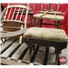 Image 10 : PALLET LOT : Wood Chairs (Project Pieces), Clear Glassware, 3 Bats, Walking Stick, Bin, Crokinole (2