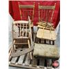 Image 8 : PALLET LOT : Wood Chairs (Project Pieces), Clear Glassware, 3 Bats, Walking Stick, Bin, Crokinole (2