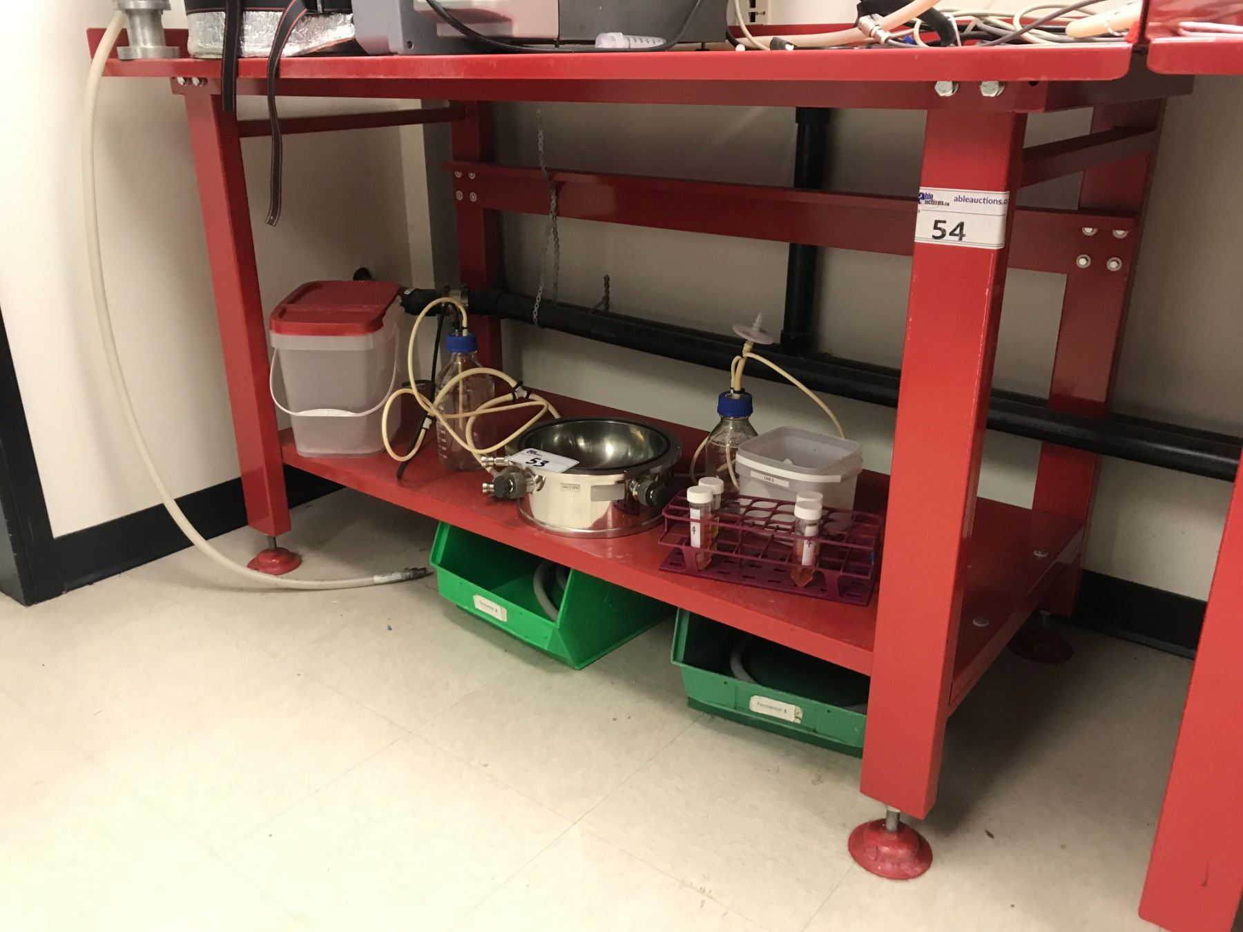 TITAN RED METAL WORKBENCH - APPROX. 5FT ACROSS X 3FT HIGH X 2 1/2FT ...