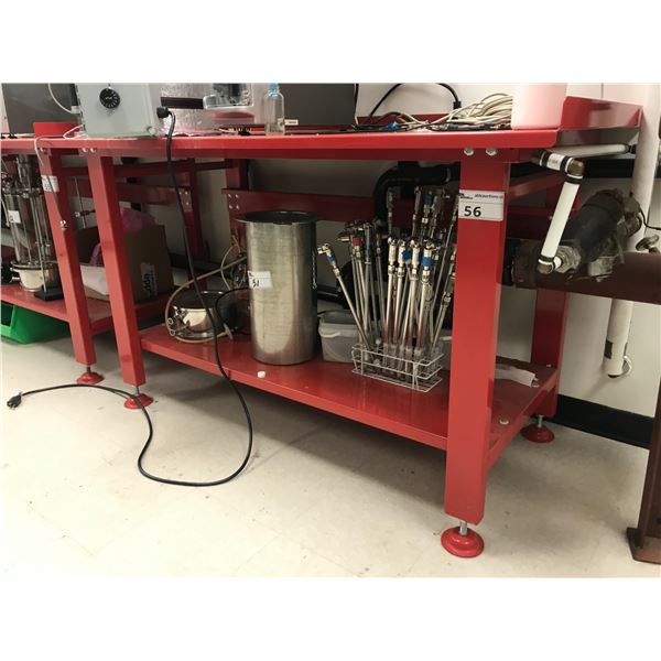 TITAN RED METAL WORKBENCH - APPROX. 5FT ACROSS X 3FT HIGH X 2 1/2FT WIDE