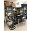 Image 1 : 3 GREY METAL SHELVING UNITS AND CONTENTS-LAB SUPPLIES, HARDWARE, FAN, ETC