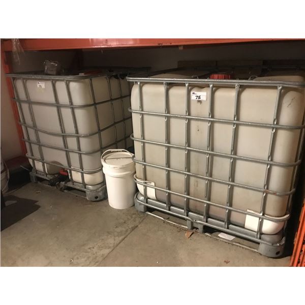 2 LARGE METAL CAGED PLASTIC LIQUID STORAGE CONTAINERS