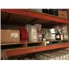 Image 1 : 2 PALLET RACKING SHELVES FILLED WITH ASSORTED GROWING SUPPLIES, FERTILIZERS, ORANGE BLOWER,ETC