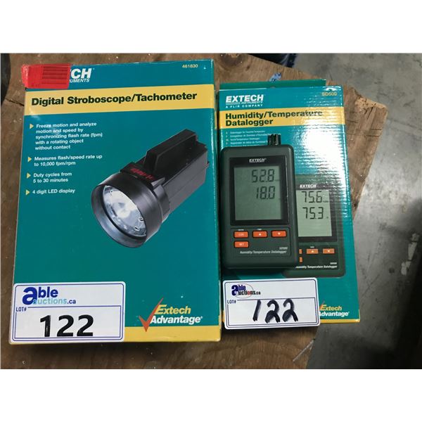 EXTECH DIGITAL STROBOSCOPE/TACHOMETER (461830) AND EXTECH HUMIDITY/TEMPERATURE DATALOGGER (SD500)