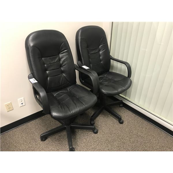 PAIR OF BLACK LEATHER OFFICE CHAIRS