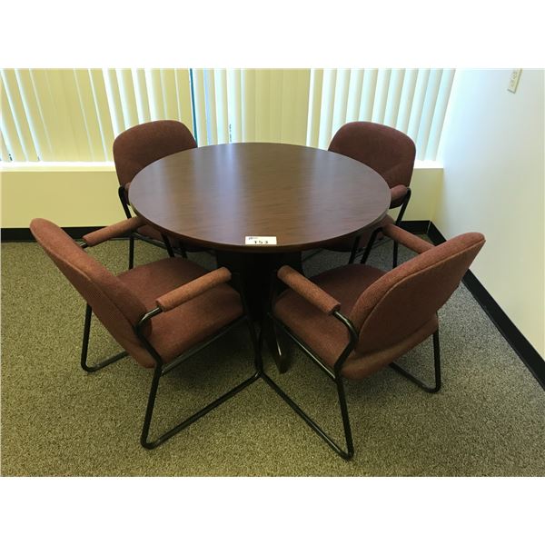 CHERRYWOOD FINISH 42  DIAMETER ROUND OFFICE TABLE WITH 4 CHAIRS