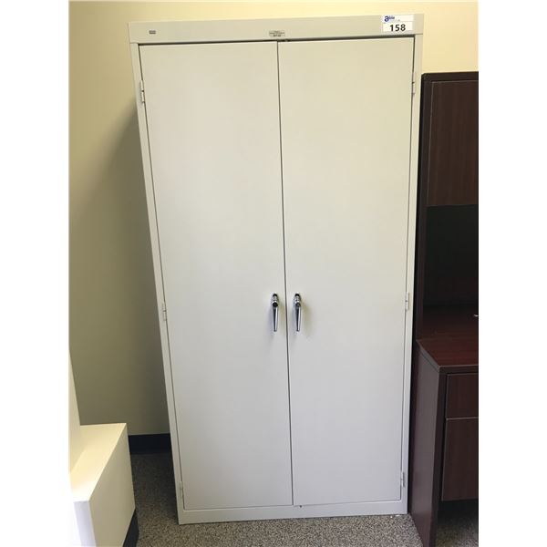 HON GREY METAL 2 DOOR OFFICE STORAGE CABINET - APPROX.6FT H X 3FT W X 1 1/2FT D