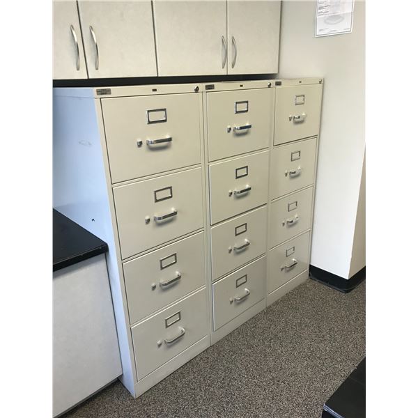 GROUP OF 3 HON GREY METAL 4 DRAWER FILING CABINETS