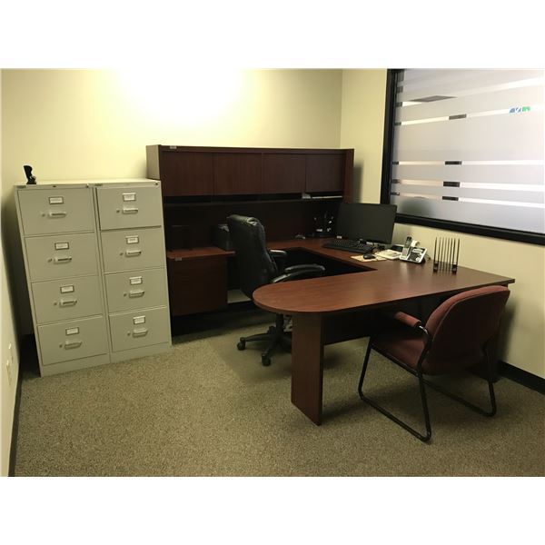 CONTENTS OF OFFICE-U-SHAPED DESK, 3 FILING CABINETS, BOOKSHELF, 2 CHAIRS, ACER MONITOR, PRINTER, ETC