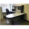 Image 1 : CONTEMPORARY GREY & BLACK U-SHAPED OFFICE DESK WITH HUTCH AND CHAIR